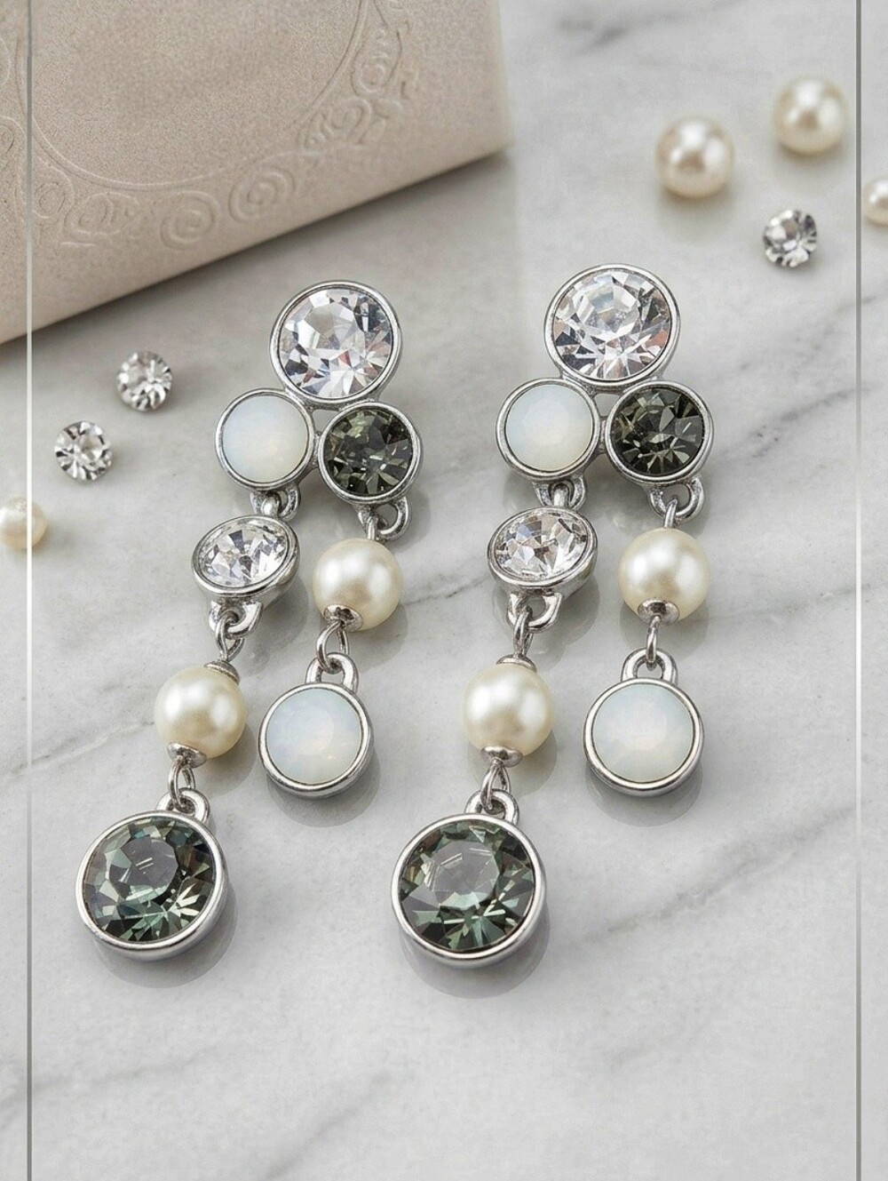 Givenchy crystal fuax opal pearl drop earrings slivertone stud earrings - Picture 5 of 16